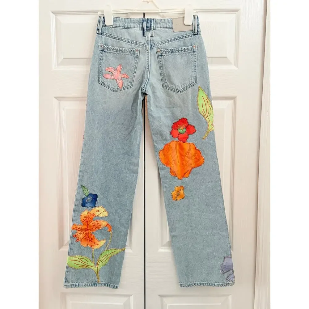 Free People We The Free Surfside Patched Low-Rise Denim Jeans New 24